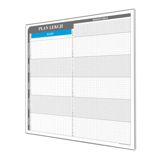 Plan lekcji dla 12 klas i 20 nauczycieli 70x92cm magnetyczny suchościeralny