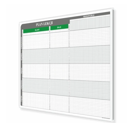 Plan lekcji T3 dla 20 klas, 20 sal i 40 nauczycieli 150x92cm, magnetyczny suchościeralny