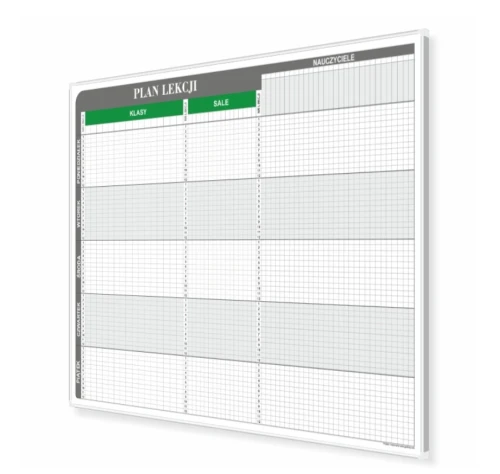Plan lekcji T3 dla 30 klas, 30 sal i 45 nauczycieli 197x92cm, magnetyczny suchościeralny