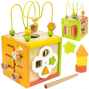 VIGA Drewniana Kostka Edukacyjna 5w1 Sorter Przeplatanka Montessori