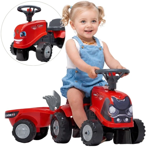 FALK Jeździk Traktorek Baby Case IH Ride-On Czerwony z Przyczepką + akc. od 12 miesięcy