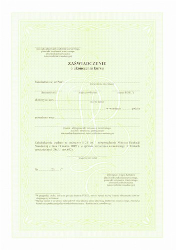 Zaświadczenie o ukończeniu kursu (gilosz zielony)