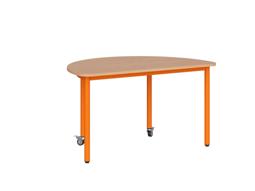 Stół MOBILNY szkolno-przedszkolny noga metalowa fi 40, półokrągły 1200x600 mm