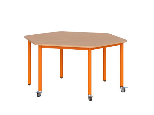 Stół MOBILNY szkolno-przedszkolny noga metalowa fi 40, sześciokątny bok 700 mm
