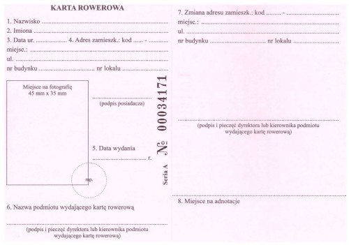 Karta rowerowa/ numerowana
