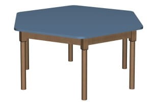 Stół szkolno-przedszkolny sześciokątny, noga drewniana
