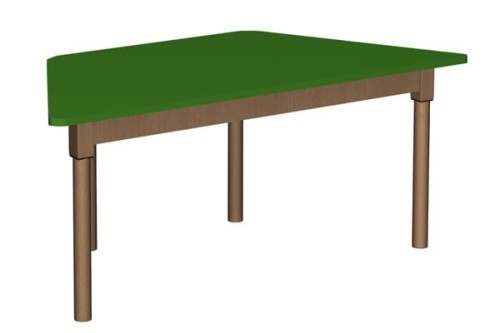 Stół szkolno-przedszkolny z blatem w kształcie trapezu 1400x700 mm, noga drewniana