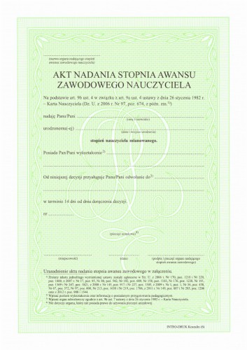 Akt nadania stopnia nauczyciela mianowanego art 9a ust. 4 ustawy oraz art. 9b ustawy
