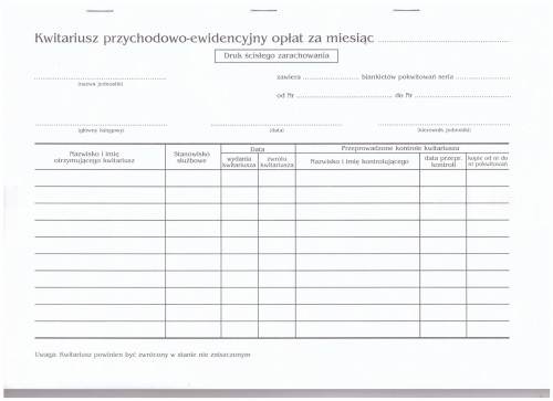 Kwitariusz przychodowy A4