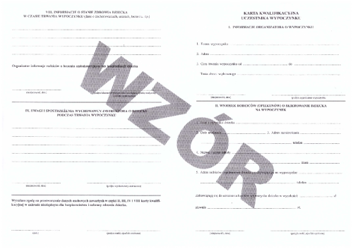 Karta kwalifikacyjna uczestnika wypoczynku