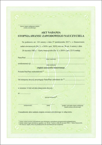 Akt nadania stopnia awansu zawodowego nauczyciela mianowanego art 124 ustawy