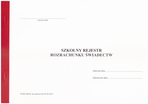 Szkolny rejestr rozrachunku świadectw