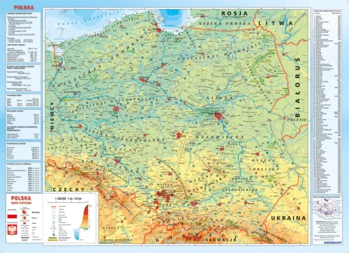 Mapa fizyczna Polski z elementami ekologii