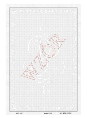 Gilosz czterostronicowy A3 poddruk duplikatu dokumentu publicznego kategorii trzeciej, gilosz z zabezpieczeniami (papier specjalny,UV, numeracja) MEiN-I/87