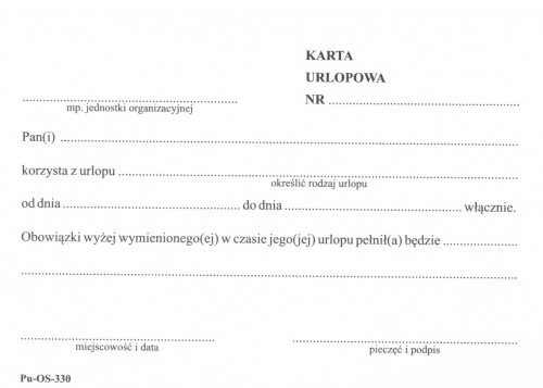 Karta urlopowa (bloczek) A6