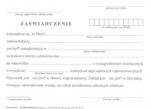 Zaświadczenie o zatrudnieniu