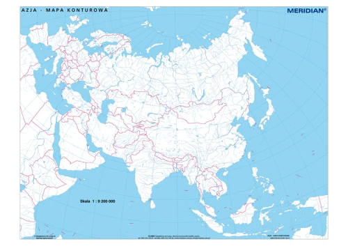 Azja - mapa ćwiczeniowa konturowo-hipsometryczna