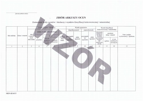 Zbiór arkuszy ocen MEN II/163
