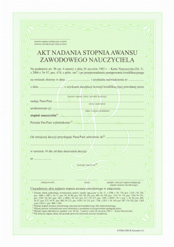 Akt nadania stopnia awansu zawodowego nauczyciela kontraktowego art.9b ust. 4 ustawy