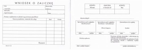 Wniosek o zaliczkę A6, offset, bloczek (100k)