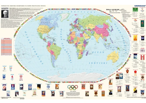 Olimpiady na mapie świata - idea olimpijska (stan na 2014) - mapa ścienna