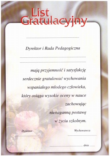 List gratulacyjny (z nadrukowanym tekstem)
