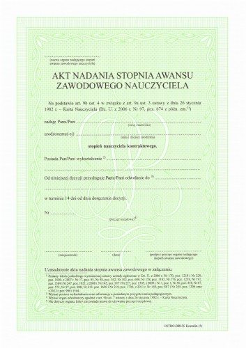 Akt nadania stopnia awansu zawodowego nauczyciela mianowanego art 9a ust.5 oraz art. 9b ust.4 ustawy