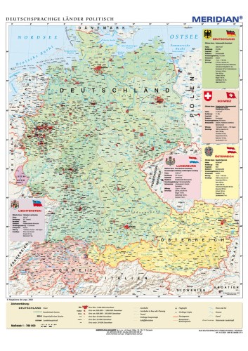 Deutschsprachige Länder politisch - mapa ścienna w języku niemieckim