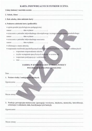 Karta indywidualnych potrzeb ucznia